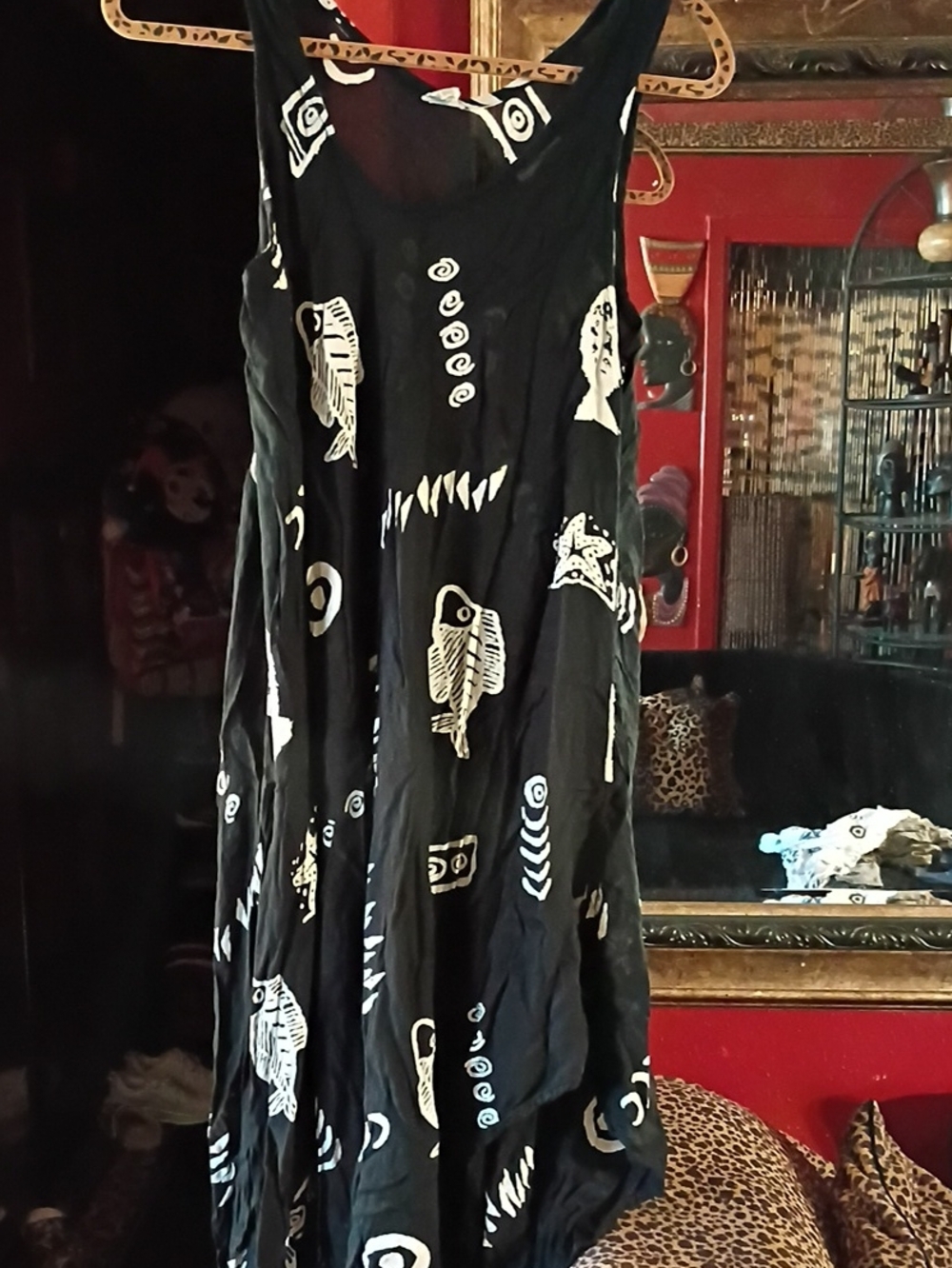 Exist Black Maxi Dress with White Fish Print